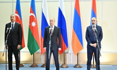 Rusya Devlet Başkanı, Azerbaycan Cumhurbaşkanı ve Ermenistan Başbakanı basın açıklamaları yaptı
