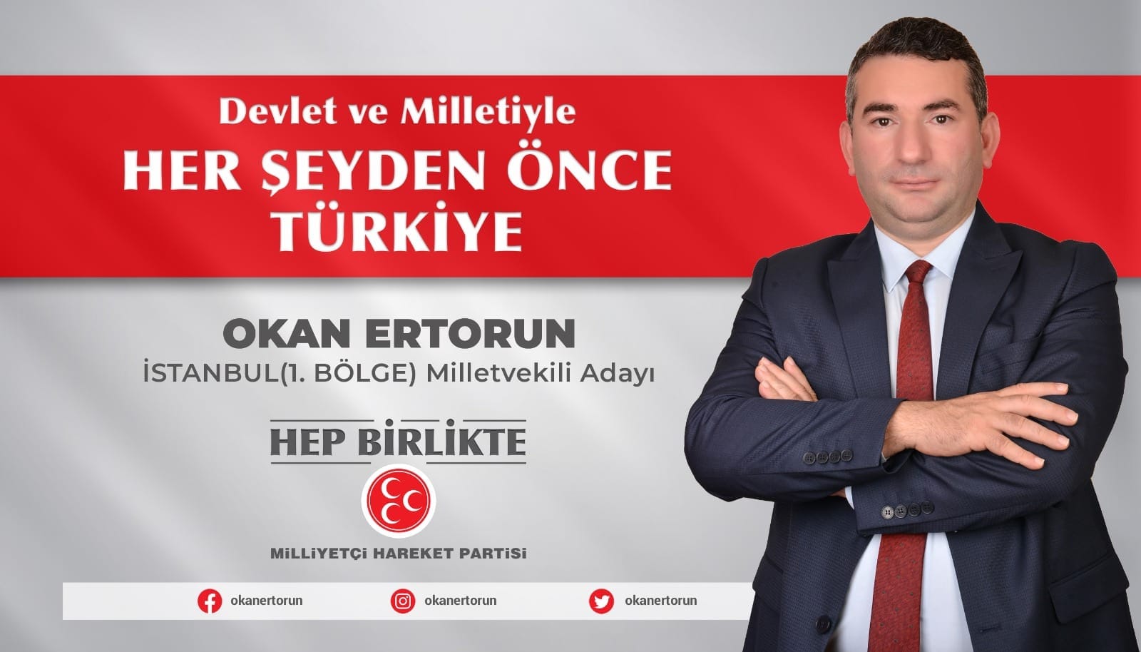 Bir 1 kişi ve şunu diyen bir yazı 'Devlet ve Milletiyle HER ŞEYDEN ÖNCE TÜRKİYE OKAN ERTORUN İSTANBUL(1. BÖLGE) Milletvekili Adayı HEP BİRLİKTE MİLLİYETÇİ HAREKET PARTISi okanertorun okanertorun okanertorun' görseli olabilir